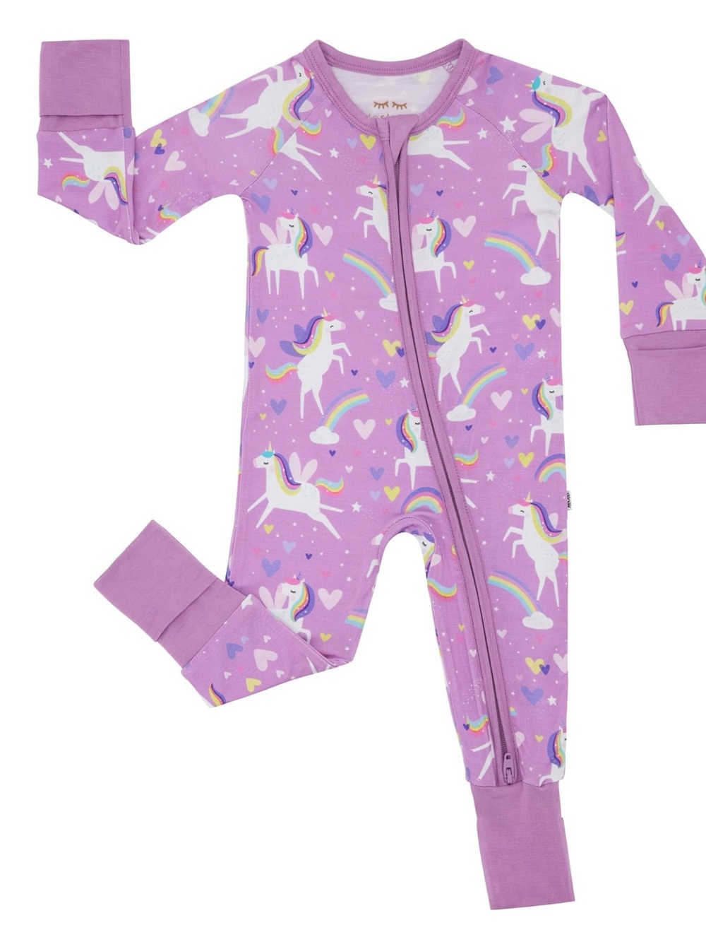 Little Sleepies Siennas Unicorns 3-6M Purple Bamboo Viscose Sleeper Pajamas Cozy